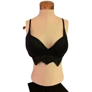 PINK Bralette Victoria’s Secret size L Large Black Lace Lacy Padded Underwire